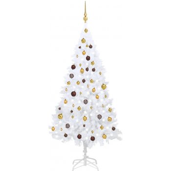 zahrada-XL Umělý vánoční stromek s LED a sadou koulí bílý 180 cm PVC