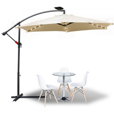 Jiubiaz 3,5m slunečník UV40+ Camping Pendulum Pavilion LED Solar Garden Umbrella Béžová