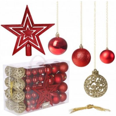 SPRINGOS Vánoční koule mix 3 4 6 cm s hvězdou červené a zlaté 101-dílná sada CA0122