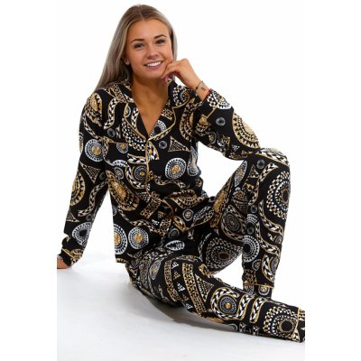 Černo hnědé elegantní celo propínací pyžamo dámské - moderní mandaly 1B1734 hnědé – Zboží Mobilmania