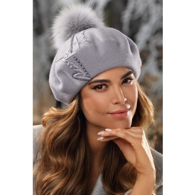 Krumlovanka Zimní baret s bambulí W-0668/529 šedý – Zboží Mobilmania