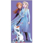 Carbotex Bavlněná plážová osuška Ledové království Frozen motiv Anna a Elsa s Olafem 70 x 140 cm