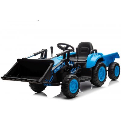 mamido Dětský elektrický traktor s radlicí a přívěsem modrý
