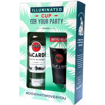 Bacardi Carta Blanca 37,5% 0,7 l (dárkové balení 1 svítící kelímek) – Zboží Mobilmania