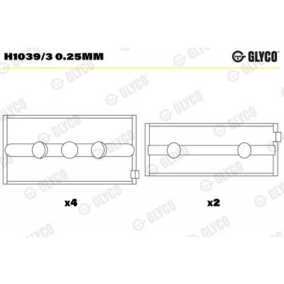 Hlavní ložiska klikového hřídele GLYCO H1039/3 0.25mm – Zboží Mobilmania