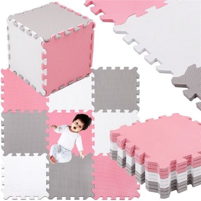 Springos Pěnové puzzle čtverce 95,5x95,5x1cm bílá šedá růžová – Hledejceny.cz