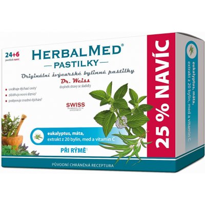 HerbalMed Dr.Weiss Eukalypt + máta + Vitamín C 30 pastilek