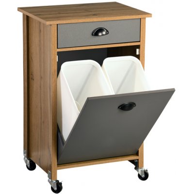 KESPER Regál pojízdný kuchyňský s odpadkovými koši hnědý, šedý 50 x 79 x 37 cm – Sleviste.cz