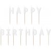 Dortová svíčka a fontána PartyDeco Svíčky dortové nápis Happy Birthday bílé 2,5 cm