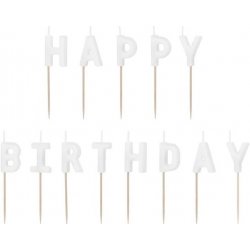PartyDeco Svíčky dortové nápis Happy Birthday bílé 2,5 cm