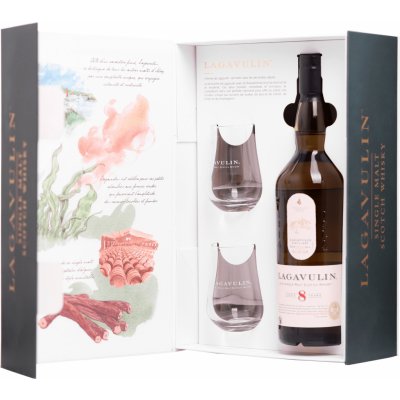 Lagavulin 8y 48% 0,7 l (dárkové balení 2 sklenice) – Zboží Mobilmania