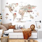 Inspio Dětské samolepky na zeď - Hnědá mapa světa pro malé dobrodruhy Celkový rozměr mapy je 127 × 198 cm – Sleviste.cz
