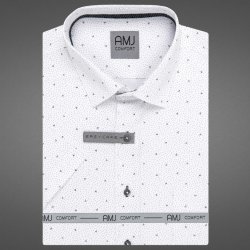 AMJ pánská bavlněná košile krátký rukáv slim fit VKSBR1365 vzorovaná bílá