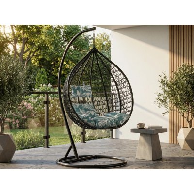 Textilomanie Černé závěsné křeslo KOKON se stojanem zeleno-bílý polštář – Hledejceny.cz