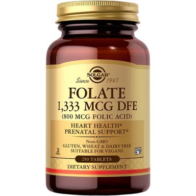 Solgar Folate Folic Acid, Kyselina listová, 800 mcg 1333 mcg DFE, 250 tablet – Hledejceny.cz