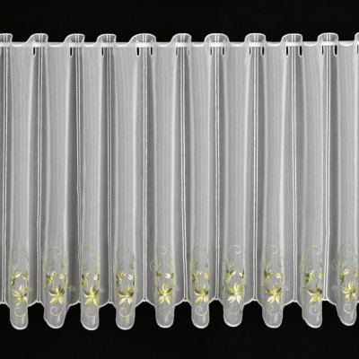 Buona Ventura voálová vitrážová záclona 40323/80, vyšívané zelené květiny na bílé, výška 45cm (v metráži) – Zboží Mobilmania