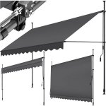 Tectake Upínací markýza s ruční klikou, výškově nastavitelná 350 x 180 cm, černá/šedá – Sleviste.cz