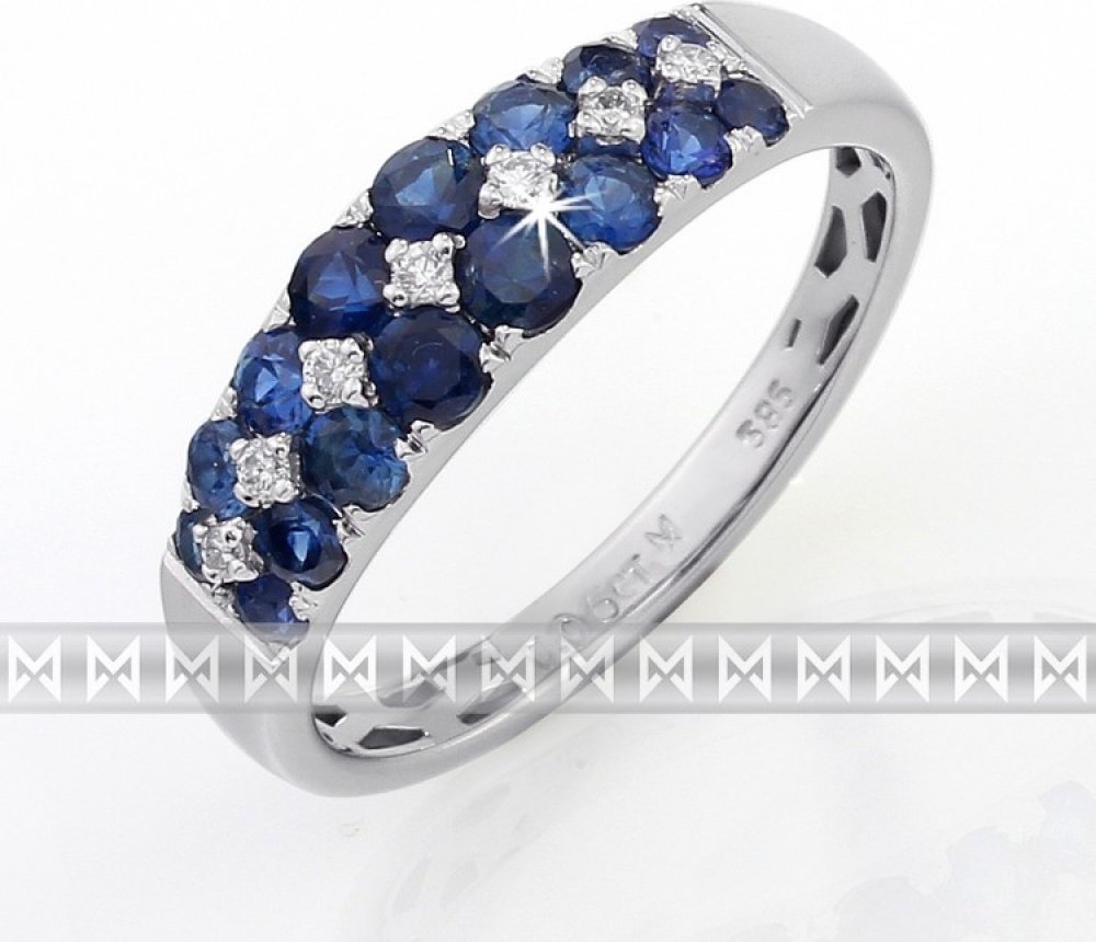 Klenoty Budín Luxusní diamantový prsten z bílého zlata s diamanty a modrými  safíry 3861121 | Srovnanicen.cz