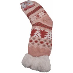 Teplé ponožky s kožíškem stromeček růžová