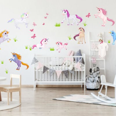 INSPIO Dětské samolepky na zeď - Unicorns, velikost 90 x 70 cm, 3617f – Zboží Dáma