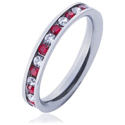 Šperky eshop ocelový prsten obroučka střídající se čiré a červené zirkony J8.11 – Zboží Mobilmania