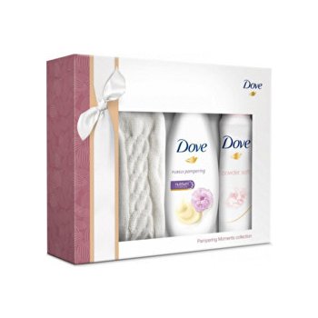 Dove Purely Pampering Peony sprchový gel 250 ml + Antiperspirant ve spreji Powder Soft 150 ml + dámské ponožky dárková sada