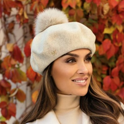 Krumlovanka dámský baret s bambulí W-0005/960 béžová melange – Hledejceny.cz