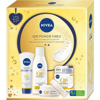 Nivea Q10 Power Vibes sada denní pleťový krém Q10 Anti-Wrinkle Power 50 ml + čístící pleťové mléko Q10 Anti-Wrinkle Power 200 ml + krém na ruce Q10 Hand Cream 100 ml