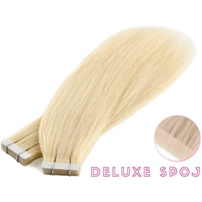 Deluxe neviditelné vlasové PU pásky tape in na prodlužování vlasů 60cm 613 nejsvětlejší blond – Sleviste.cz