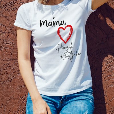 Máma srdce jména dětí Dámské tričko 01 Černá – Sleviste.cz