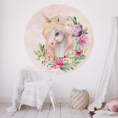 Gario Dětská nálepka na zeď Unicorns and flowersjednorožec a zelené listy se šesti růžemi Rozměry: 70 x 70 cm – Zboží Mobilmania