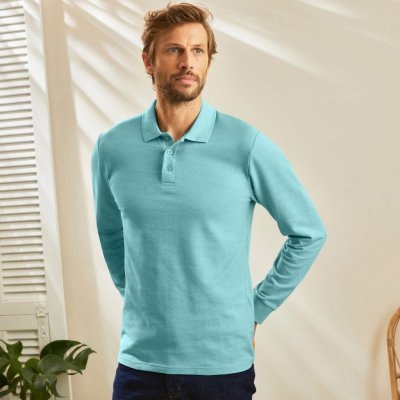 Blancheporte Jednobarevné polo tričko z piké úpletu s dlouhými rukávy mořská zelená