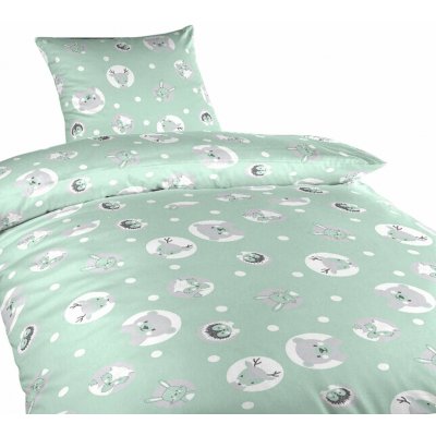 Dadka Povlečení bavlna do postýlky Zvířátka mentolová 90 × 130 cm 45 × 60 cm – Sleviste.cz