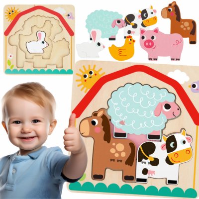 Tooky Toy puzzle vícevrstvá deska Zvířátka na farmě 7 ks – Zboží Mobilmania