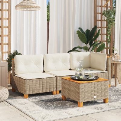 OMAXI 311527 Zahradní stolek béžový 55 x 55 x 36 cm polyratan akáciové dřevo – Hledejceny.cz