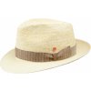 Klobouk crochet panama Mayser Manuel luxusní panamský klobouk Fedora Bogart s béžovou stuhou ručně pletený UV faktor 80 Ekvádorská