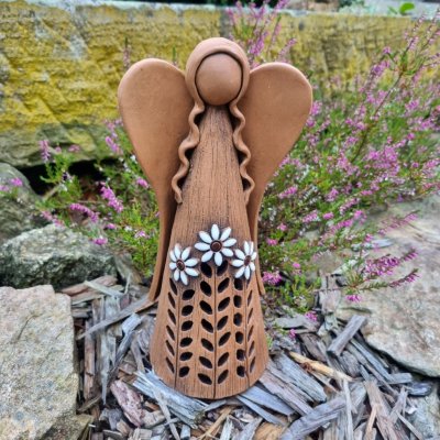 Keramický anděl s kopretinami - dekorace i na svíčku 30 cm - tmavý – Hledejceny.cz