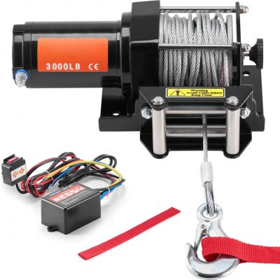 E-CrossStu GmbH​ Elektrický naviják 3000 lb, 12 V DC, naviják pro tažení ATV/UTV, 39 stop ocelového lana, IP55 vodotěsný, válečkové vedení lana, kabelové dálkové ovládání, použití v terénu SUCCE, Barv | Zboží Auto