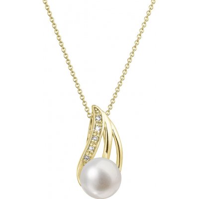 Pavona Zlatý 14 karátový náhrdelník s bílou říční perlou a brilianty 92PB00051 – Sleviste.cz