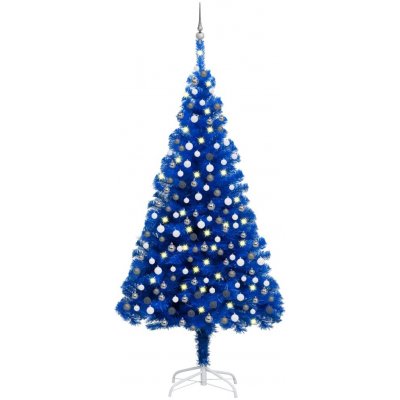 zahrada-XL Umělý vánoční stromek s LED a sadou koulí modrý 210 cm PVC