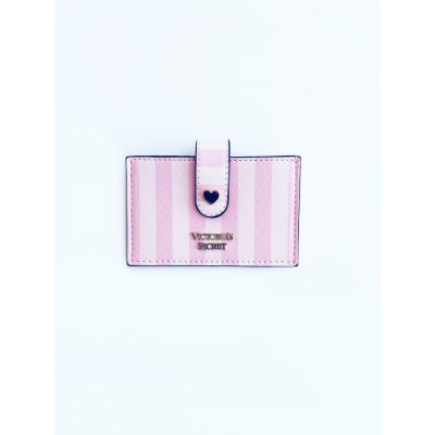 Victoria's Secret Signature Stripe Accordion Mini stylová peněženka s ikonickými proužky na kreditní karty Růžová