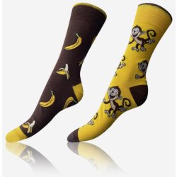 Bellinda CRAZY SOCKS 3x Sada tří párů vzorovaných ponožek v hnědé žluté šedé a zelené