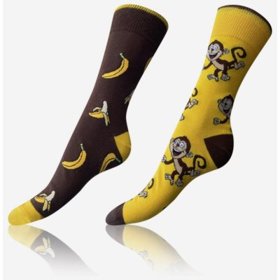Bellinda CRAZY SOCKS 3x Sada tří párů vzorovaných ponožek v hnědé žluté šedé a zelené