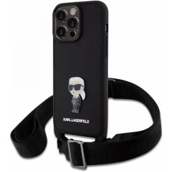 Pouzdro Karl Lagerfeld Saffiano Crossbody Metal Ikonik iPhone 15 Pro Max černé
