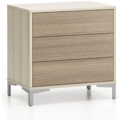 Plan Kancelářská policová komoda LAYERS, 3 zásuvky, pevná podnož, dub přírodní / dub mořený – Zboží Dáma