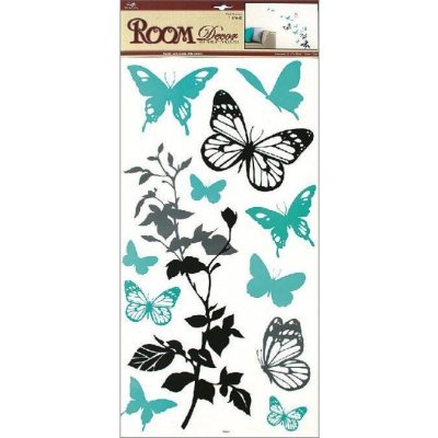 Samolepka Room Decor Černošedá s tyrkysovými Motýly 69x32 cm – Zboží Mobilmania