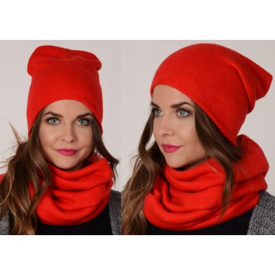 Fashionweek moderni zimní set čepice a šála pletený tunel ZIZI20/K6 červená