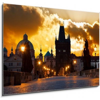 Obraz 1D - 100 x 70 cm - sunrise over Prague - look from Charles (Karluv) bridge východ slunce nad Prahou