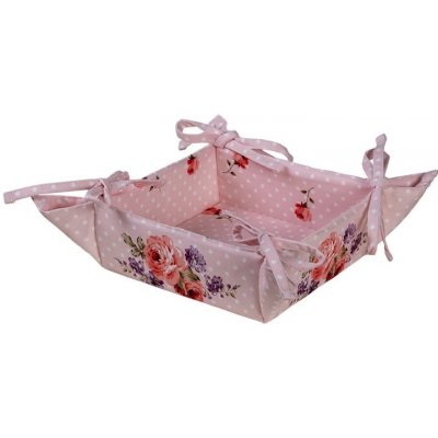 Růžový bavlněný košík na pečivo s růžemi Dotty Rose - 35*35*8 cm – Zbozi.Blesk.cz