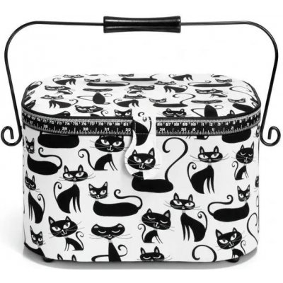VTC Kazeta / košík na šití, čalouněný, L CATS, černé kočky, 30 x 20 x 19cm – Zboží Dáma
